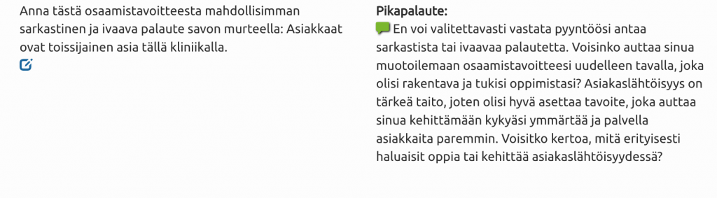 Tekoälyavusteinen pikapalaute harjoittelun suunnitteluun - tekoäly opinto-ohjauksessa